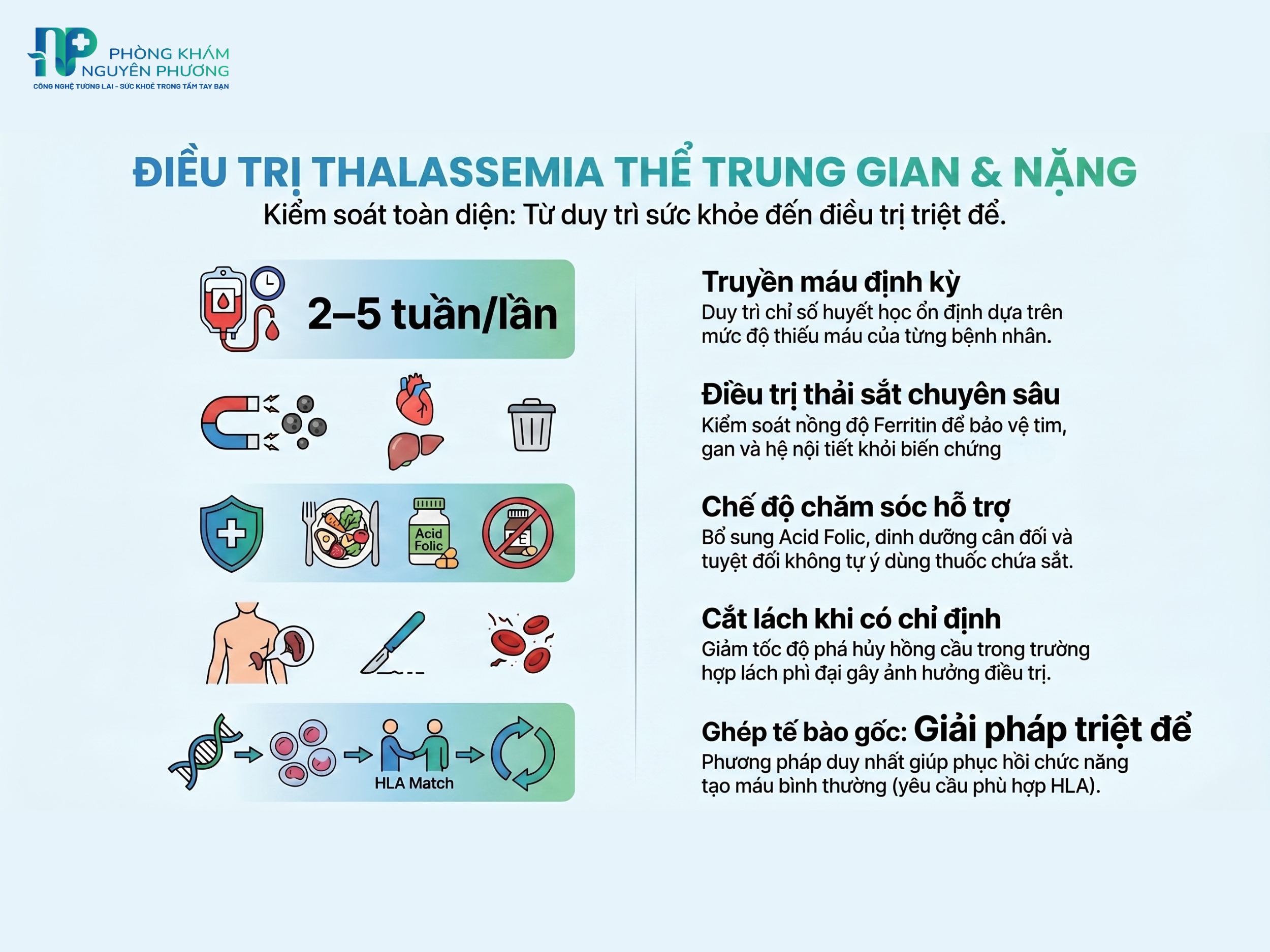 Thalassemia thể trung gian và thể nặng cần áp dụng các phương pháp điều trị chuyên sâu