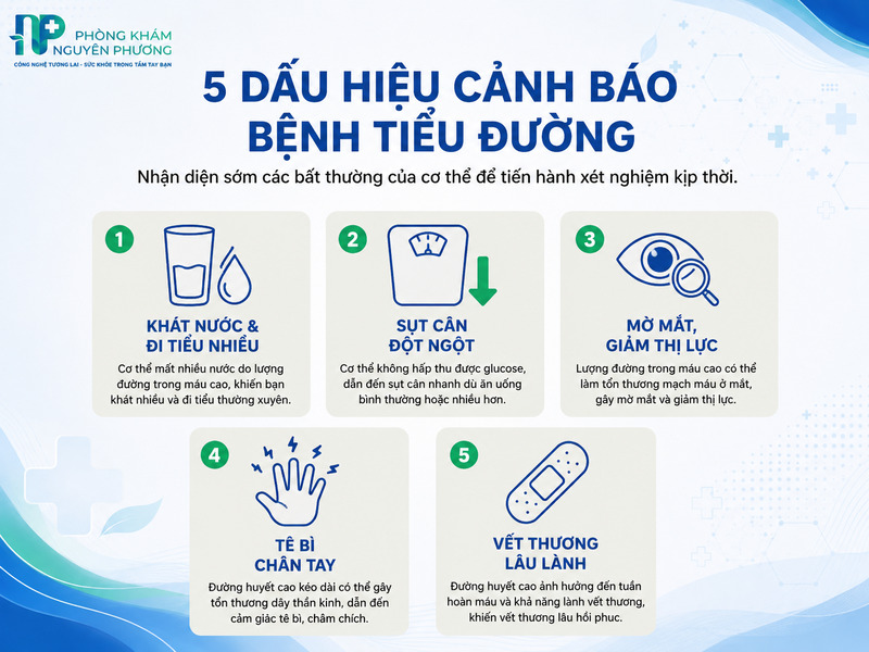 Các biểu hiện lâm sàng đặc trưng cảnh báo cơ thể đang bị rối loạn đường huyết.