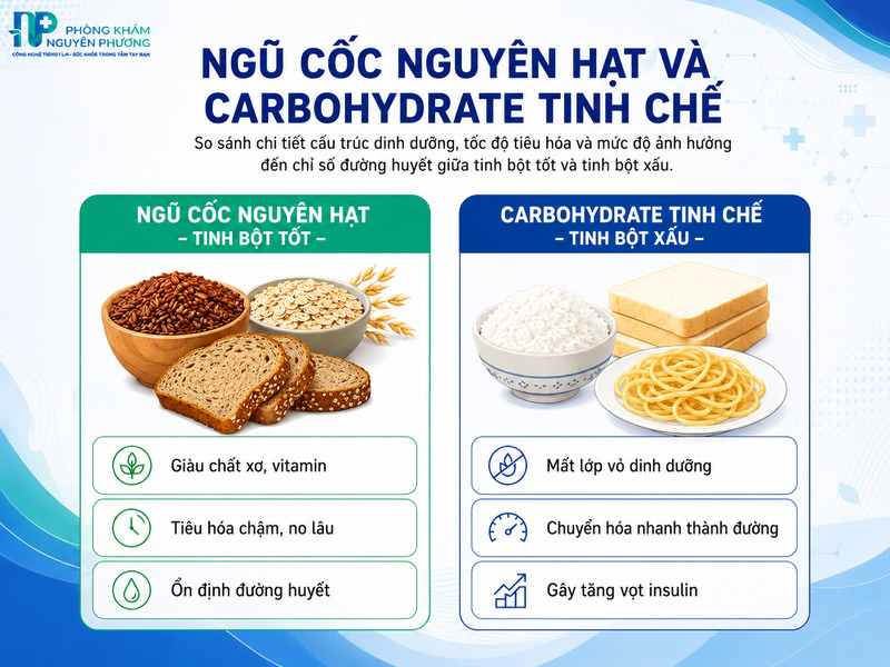 Sự khác biệt về cấu trúc dinh dưỡng và tốc độ chuyển hóa đường.