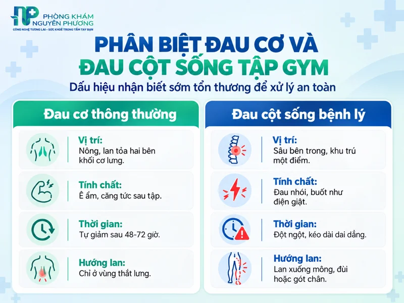 So sánh đặc điểm giữa đau cơ lành tính và đau cột sống bệnh lý