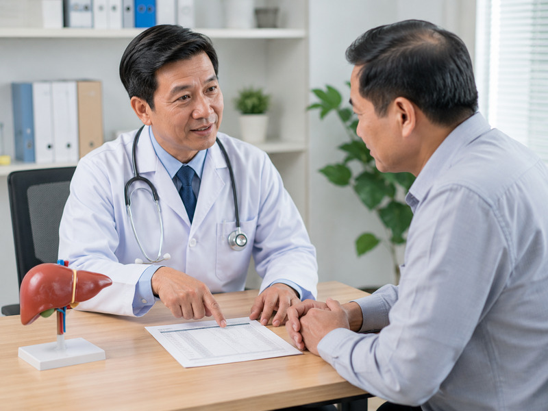 Bác sĩ tư vấn kết quả xét nghiệm gan cho bệnh nhân