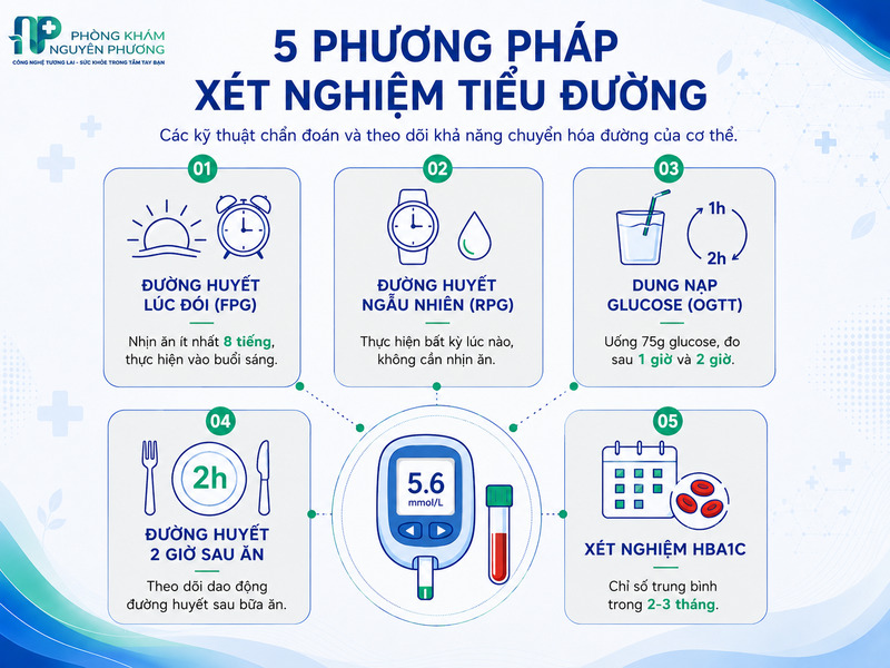 Các phương pháp đo nồng độ glucose trong máu hỗ trợ đánh giá tình trạng đái tháo đường.