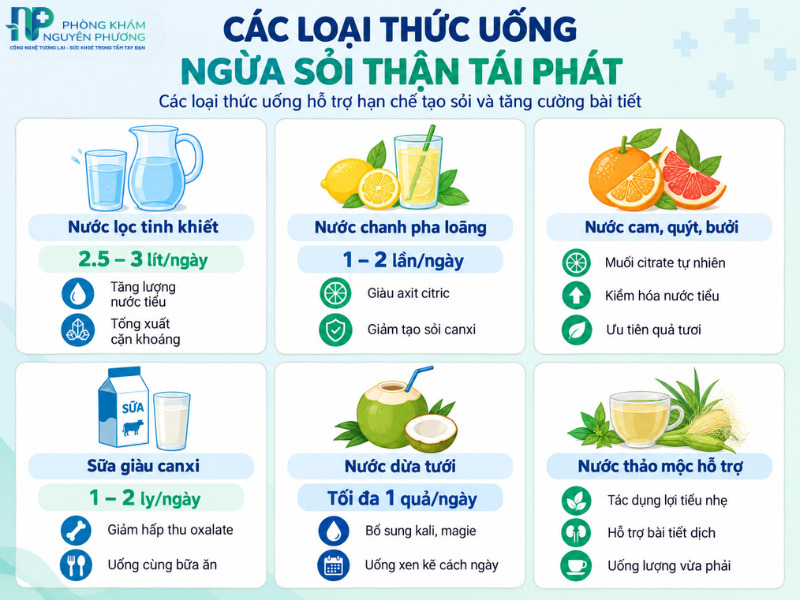 Các loại nước uống tự nhiên hỗ trợ quá trình tống sỏi ra ngoài