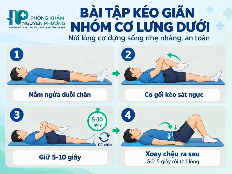 Hướng dẫn 4 bước thực hiện bài tập kéo giãn nhóm cơ lưng dưới