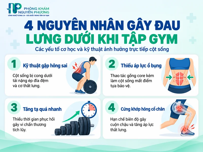 Các nguyên nhân phổ biến gây tổn thương lưng dưới khi tập tạ