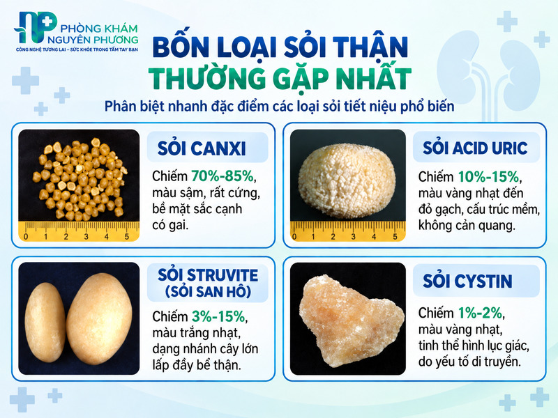 Đặc điểm nhận diện bốn loại sỏi thận phổ biến hiện nay