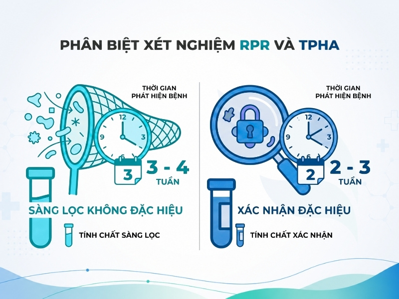 Phân biệt sự khác nhau giữa phương pháp xét nghiệm RPR và TPHA.