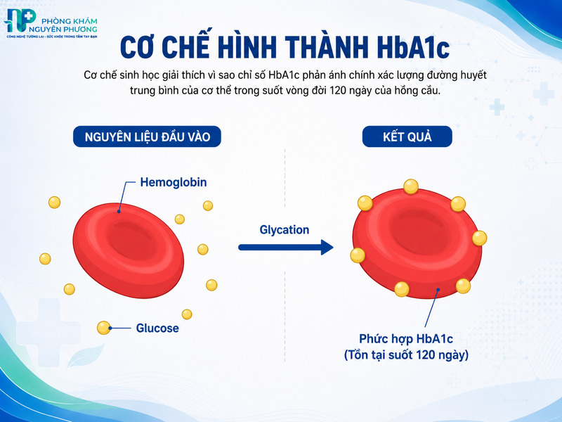 Quá trình glucose tự do trong máu liên kết bền vững với hemoglobin bên trong tế bào hồng cầu