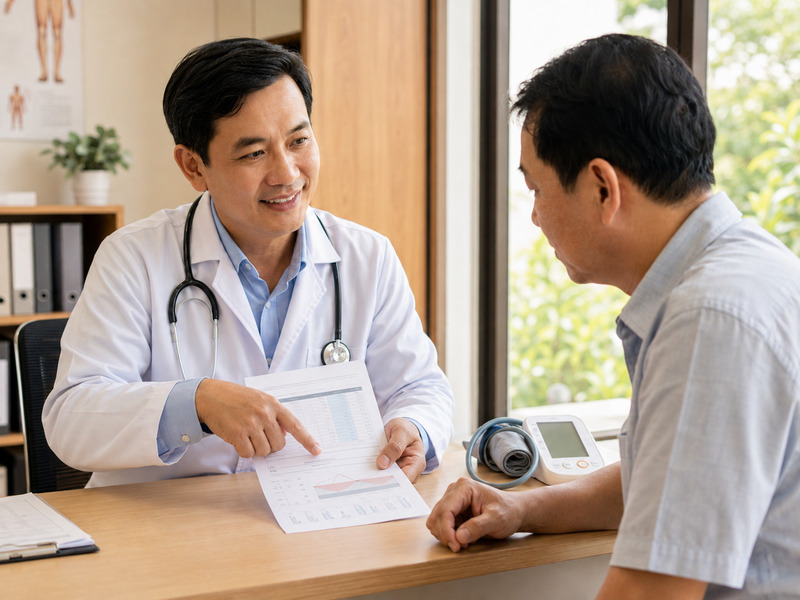 Bác sĩ tư vấn kết quả xét nghiệm chức năng thận cho người bệnh