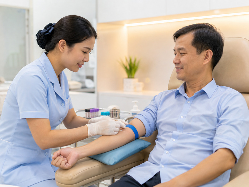 Nhân viên y tế lấy mẫu máu xét nghiệm cho người bệnh